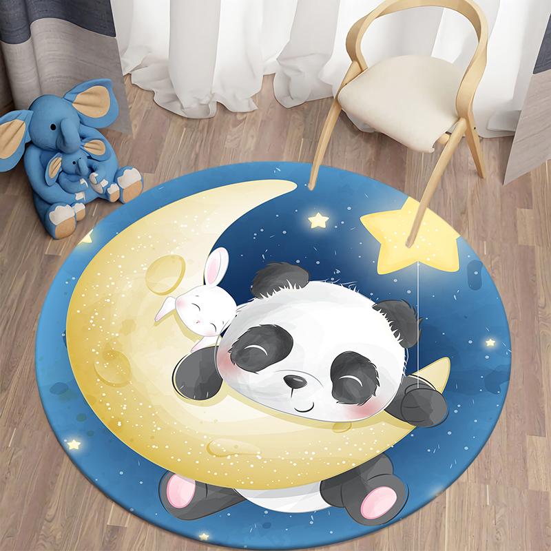 Round Rug Home Decor Rug Cartoon Animal Pattern Rug Floor Mat Kids Bathroom Living Room Decor Rug