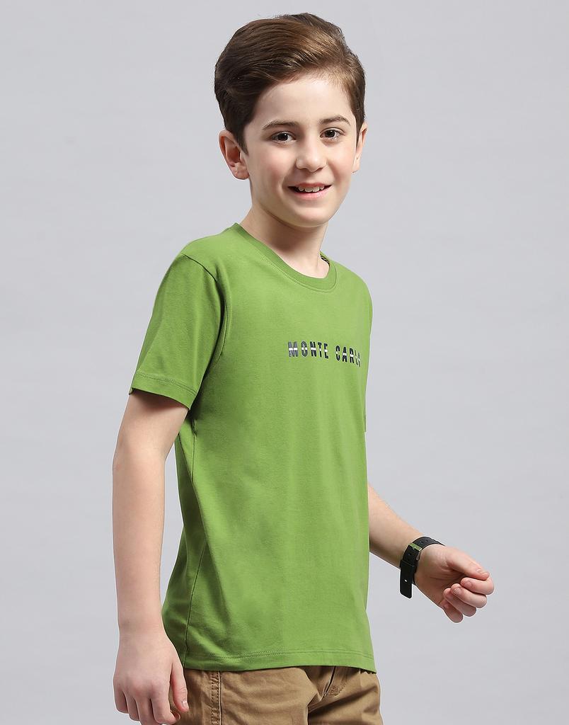 MONTE CARLO Boys Green Printed Round Neck Half Sleeve Regular Fit T-Shirt