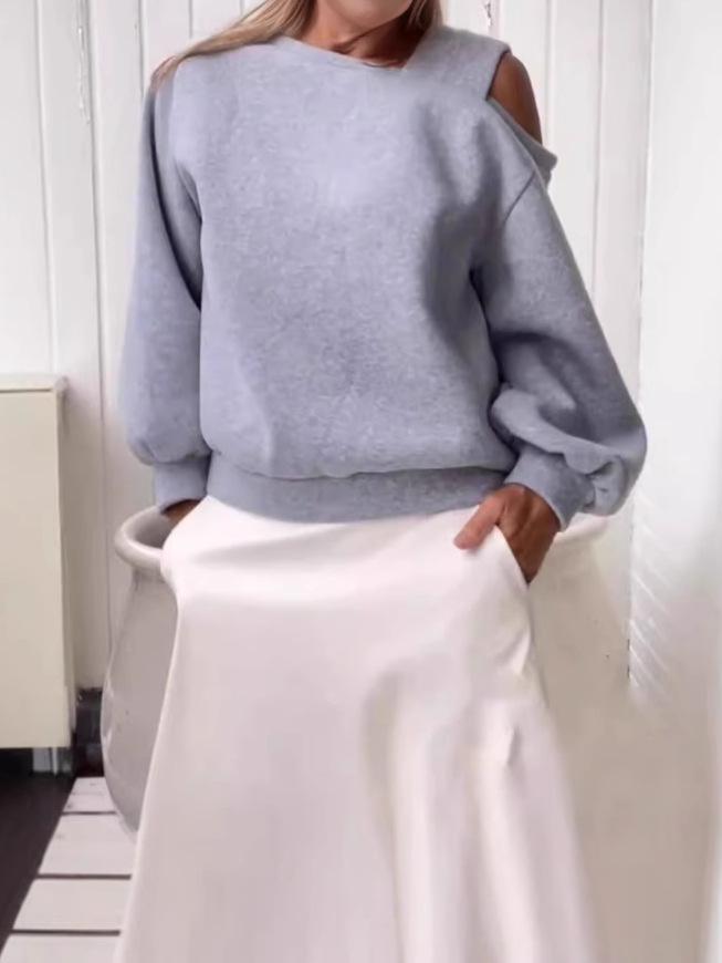 2024 Women's Casual Off-the-Shoulder Loose Fleece Sweatshirt - Autumn Long-Sleeved