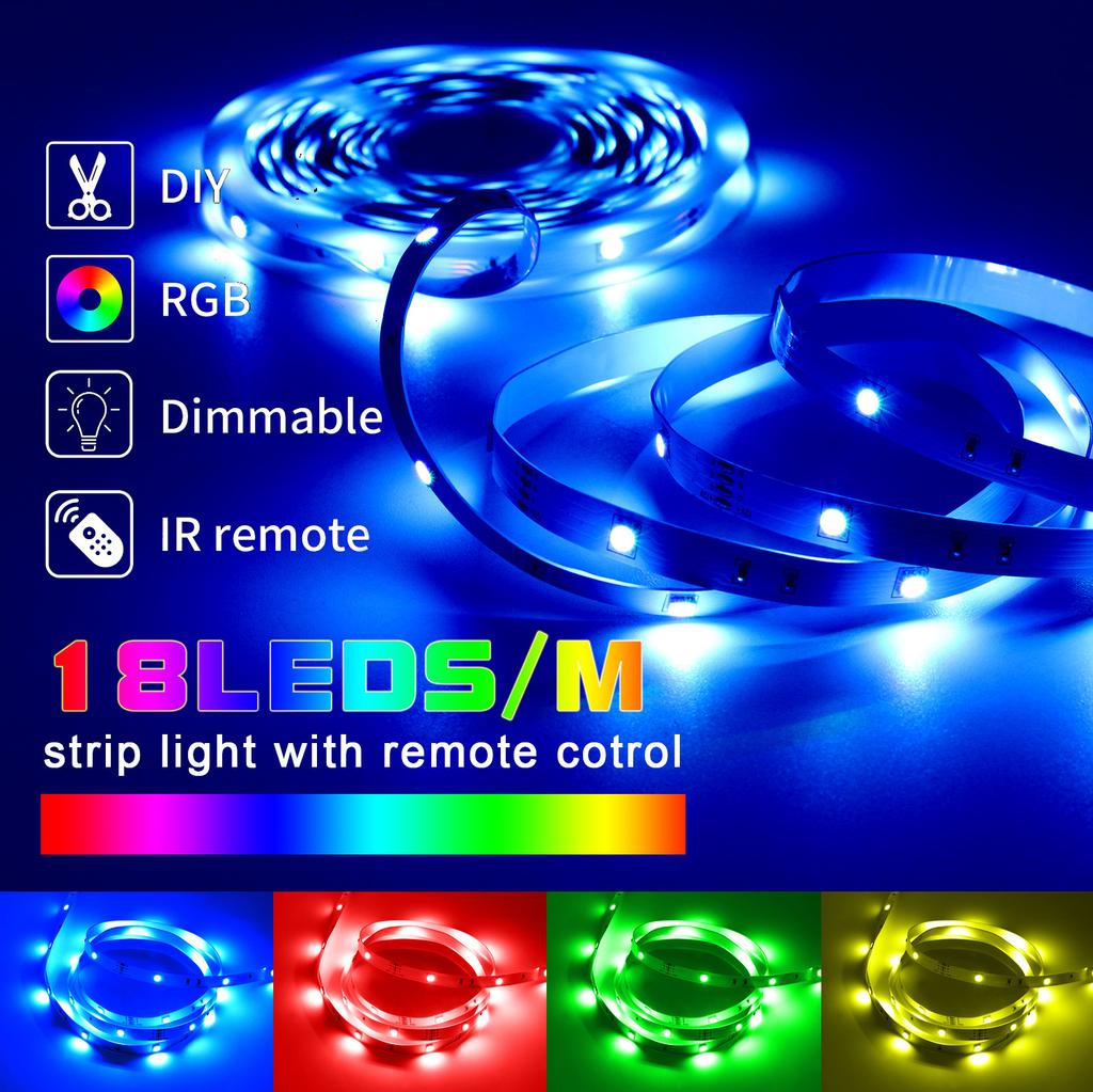 Led Strip Lights For Room Dimmable RGB LED Tape Lights Smart Remote Control 24Key Rgb Led Ribbon Strip 12V Mini RGB Controler