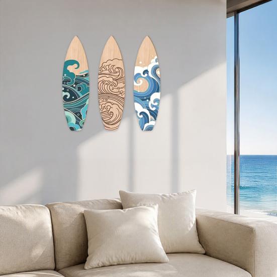 Slaapkamer Wanddecoraties 3 Stuks Zomer Surfplank Decor, Houten Strandborden, Kustthema Kunst Hangdecoraties voor Woonkamer Badkamer Set