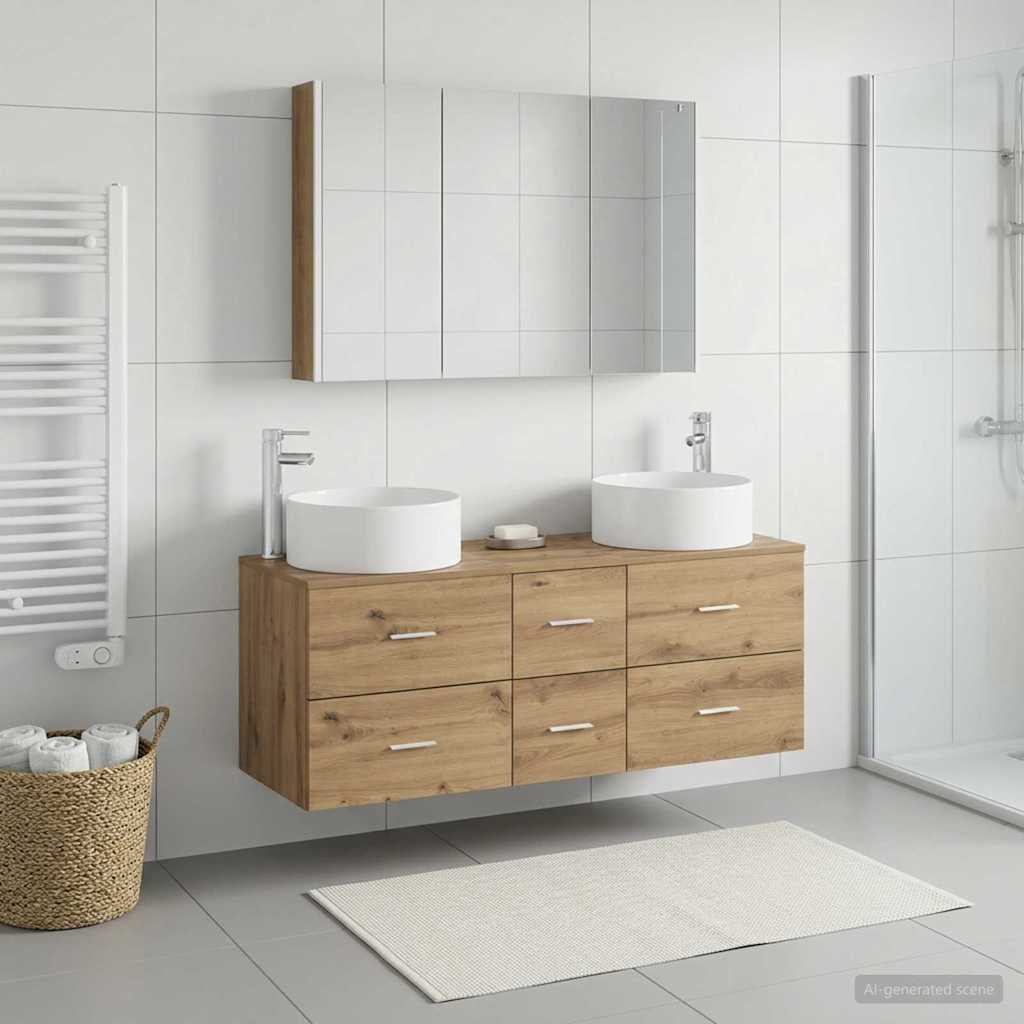 Bathroom Furniture Set 4 pcs Artisan Oak Engineered Wood and Glass