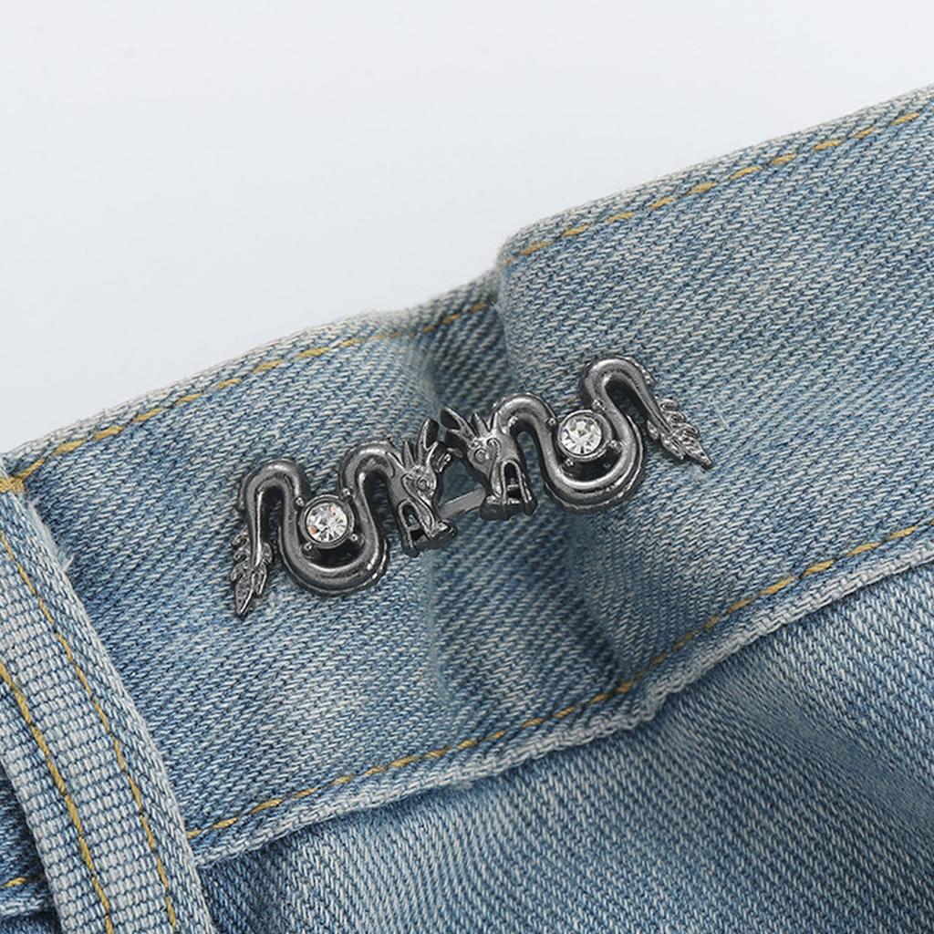 3Pieces Dragon Shape Waist Tighten Pin for Pants Jeans Waist Cinching Button Clasp Waist Brooch Clip Waist Fitness Pin