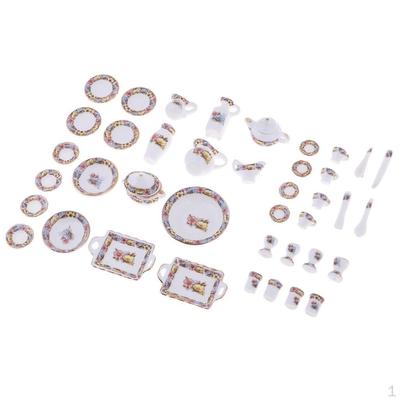 40 Pièces 1/12 Maison de Poupée Miniature Porcelaine Chine Services à Thé Imprimé Fleurs