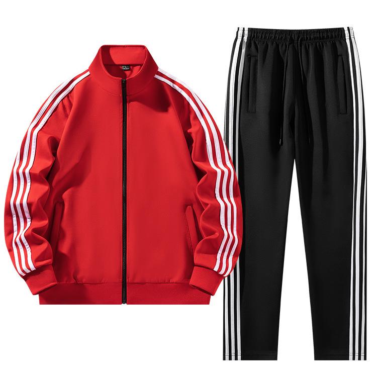 Unisex S-6X Three Stripe Casual Sportswear: Loose Jacket & Long Pants Two-Piece Set