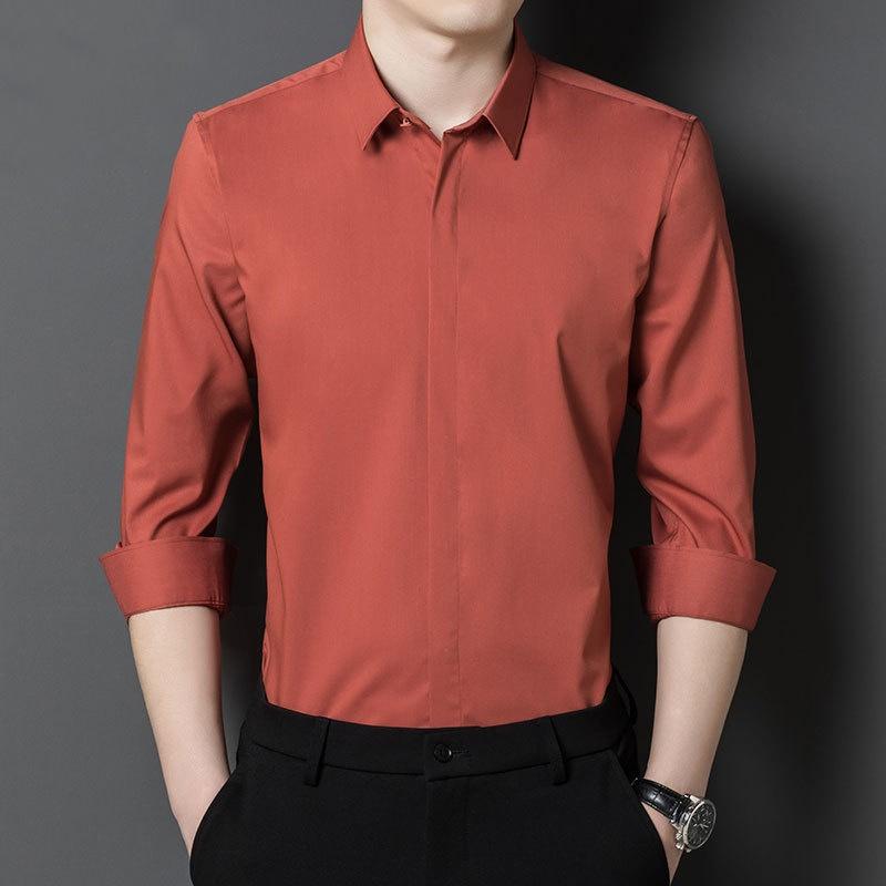 Men's Business Shirt Large Size Solid Color Overalls Long Sleeve Shirt