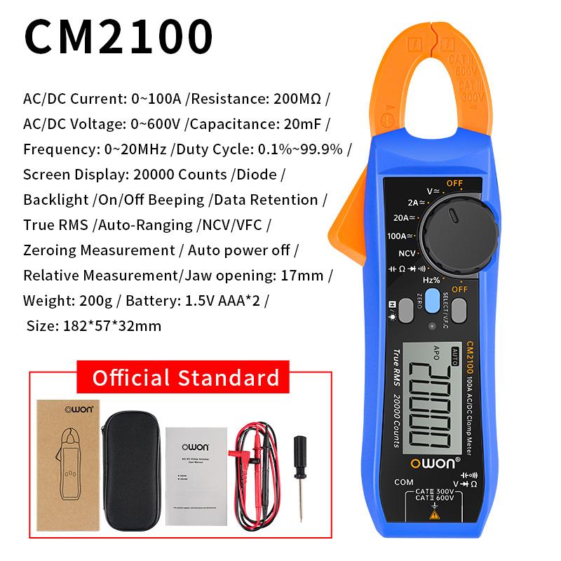 

OWON CM2100 High-Precision Clamp Meter AC DC 100A Current True RMS VFC Digital Multimeter 20000 Counts Pliers Ammeter Tester