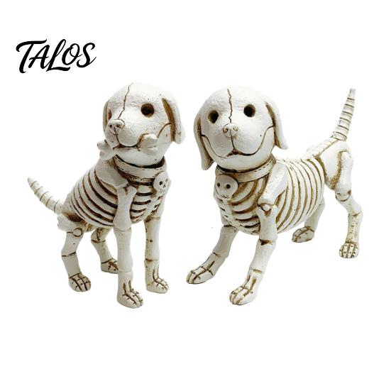Spooky Puppy Garden Accents Skull Resin Figurine, Halloween Retro Skeleton Dog Statue, Dark Fun Haunted House Props Gothic Desktop Ornament
