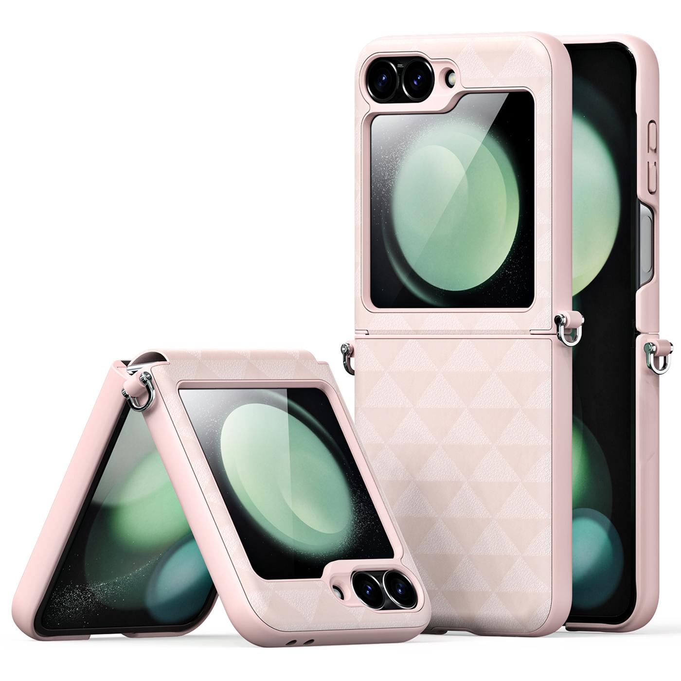 

DUX DUCIS Fitt Series for Samsung Galaxy Z Flip6 5G Case Rhombus Leather+TPU Phone Cover Pink