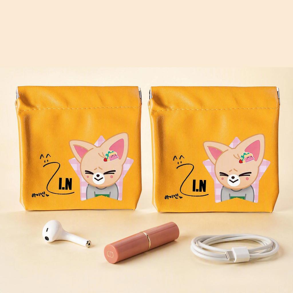 Stray Kids PU Leather Coin Purse Cute Cartoon Digital Storage Bag Portable Earphone Cable Lipstick Organizer Pouch Gift