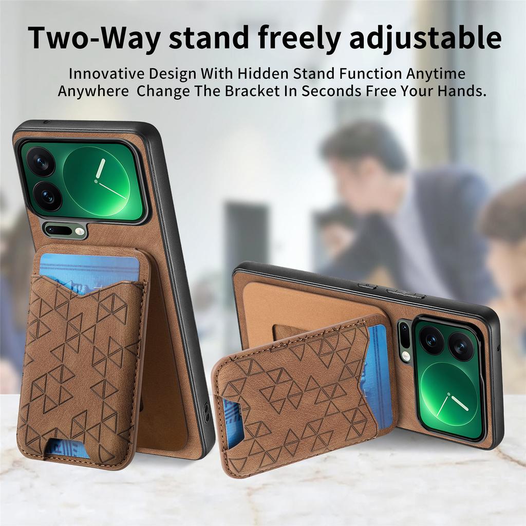 Reljefinis Retro prabangus magnetinis RFID kortelių dėklas odinis telefono dėklas skirtas Xiaomi 17 Pro Max 17Pro 15T su stoveliu atsparus smūgiams dėklas