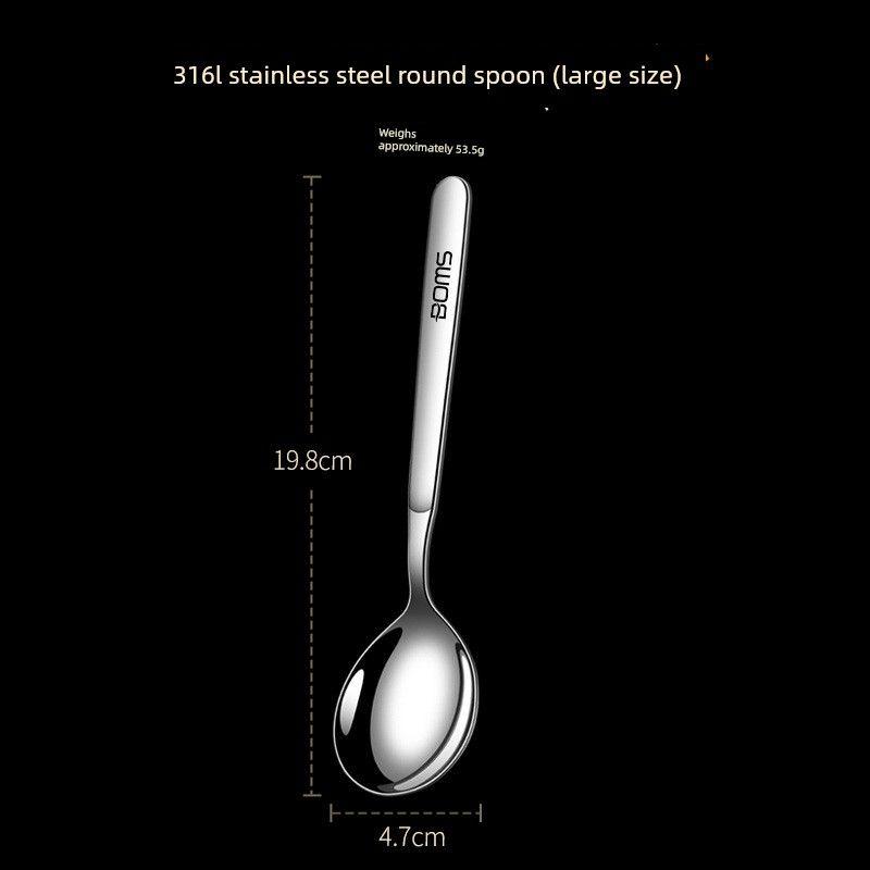 Japanese Imported Household 316L Stainless Steel Spoon, Food-Grade Long-Handled Round-Head Spoon, Soup Spoon, Soup and Stew Spoon, Eating Spoon