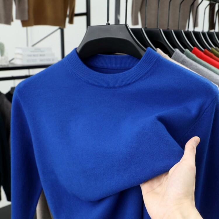 Men's Thick Knit Sweater - Round Neck, Solid Color, 500g, Autumn/Winter