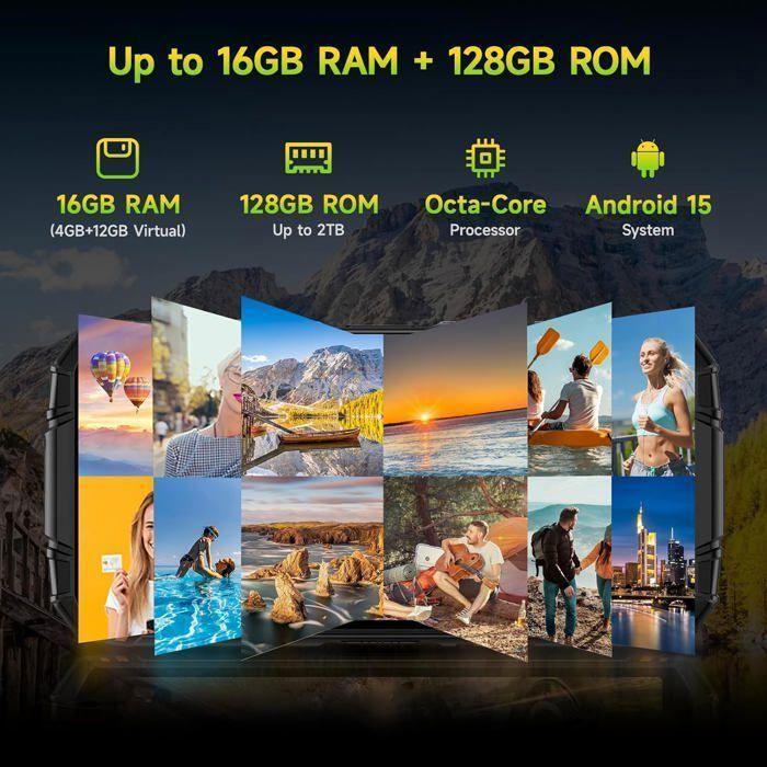 Telephone Portable Incassable DOOGEE Fire 3 Pro 16Go+128Go/TF 2To 5,5" Smartphone Incassable Android15 8350mAh Dual SIM 4G/NFC Noir