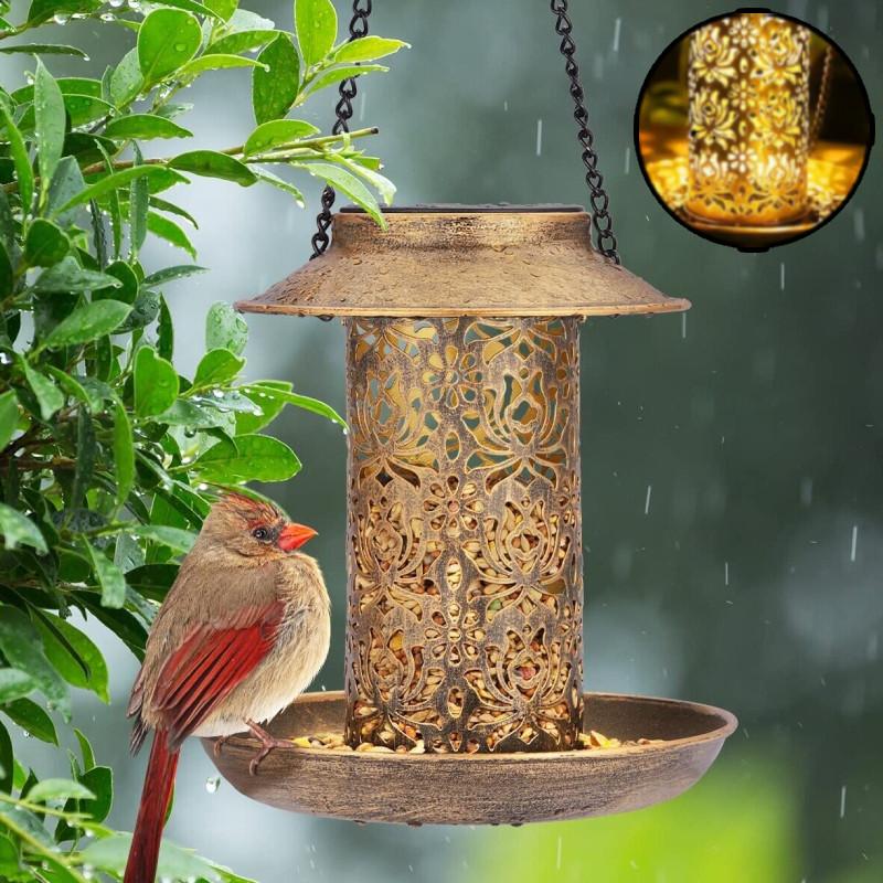 Charming Outdoor Solar Metal Hummingbird Feeder And Decorative Garden Light For Bird Feeding And Watering