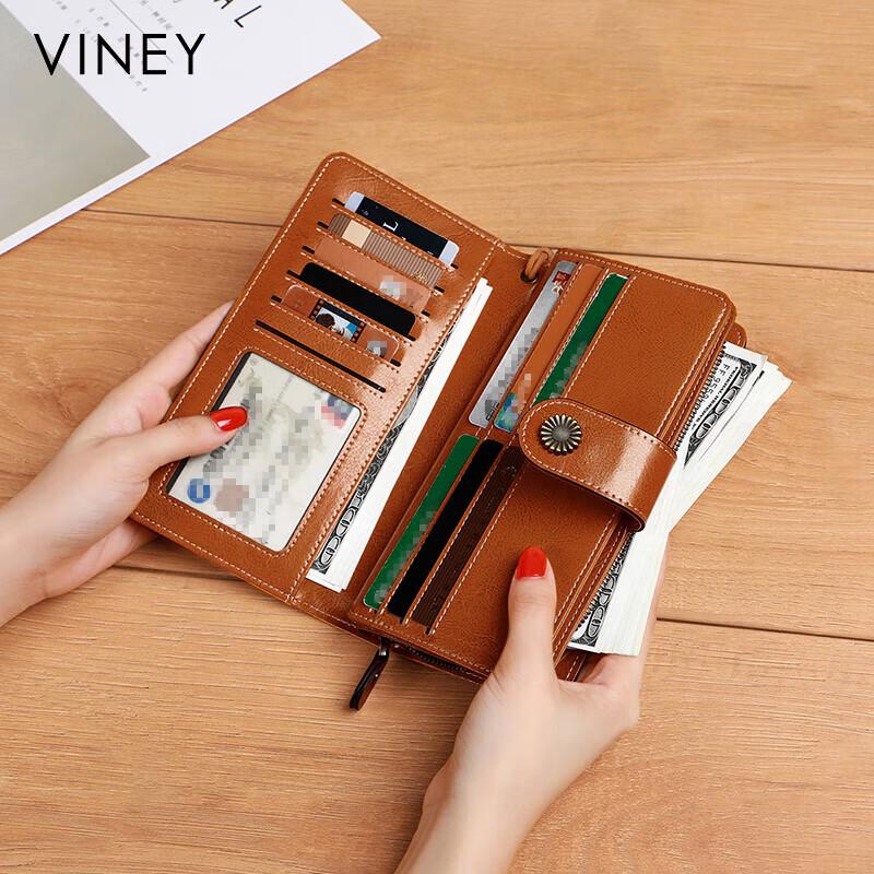 VINEY Women's Light Luxury Long Cowhide Wallet