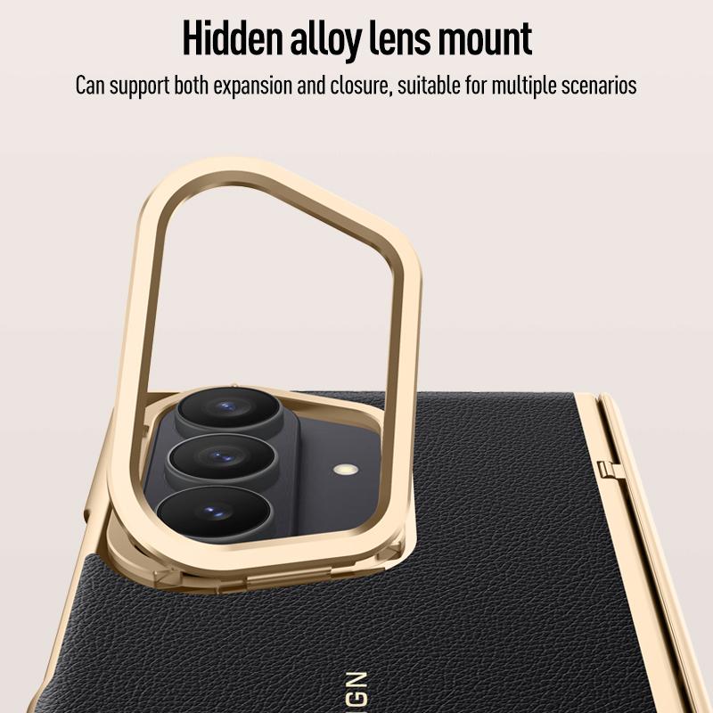 For Samsung Galaxy Z Fold 8 Case Luxury PU Leather Lens Stand Protect Cover For Z Fold 8 Ultra All-inclusive Spring Hinged Shell