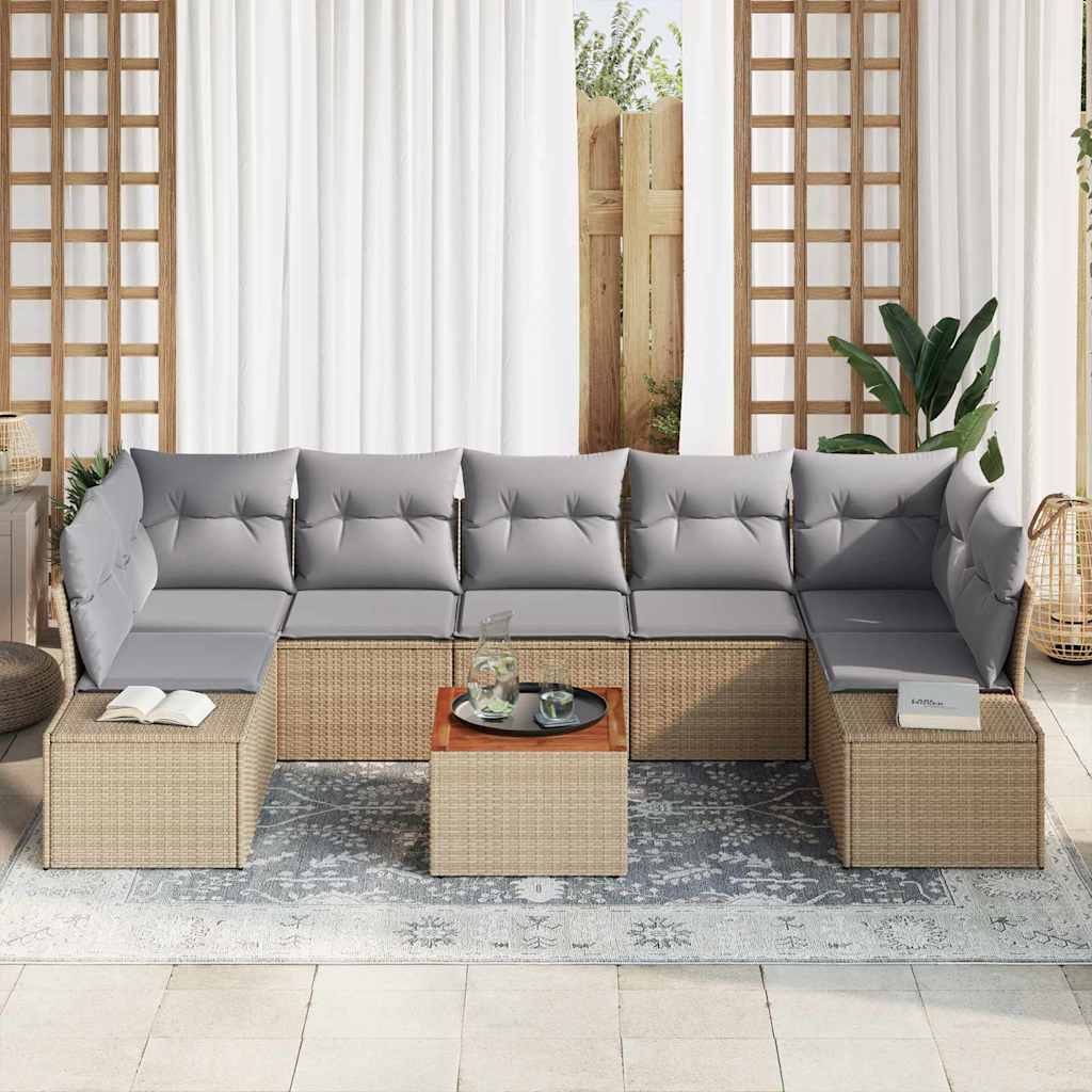 Garden Sofa Set 8 Pcs Beige and Light Grey Poly Rattan