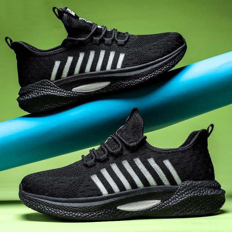 

Высококачественная летняя мужская обувь из сетчатой ткани с эффектом попкорна, дышащая модная спортивная обувь, повседневная, настоящая взрывная обувь для бега 36 чёрный