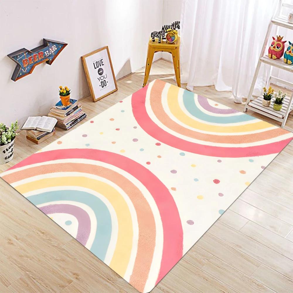 Tappeto Quadrato per Cameretta Bambini con Fantasia Arcobaleno Tappeto da Area Carino Decorazione per la Casa Tappetino Antiscivolo per Porta Pavimento Comodino Lavabile M
