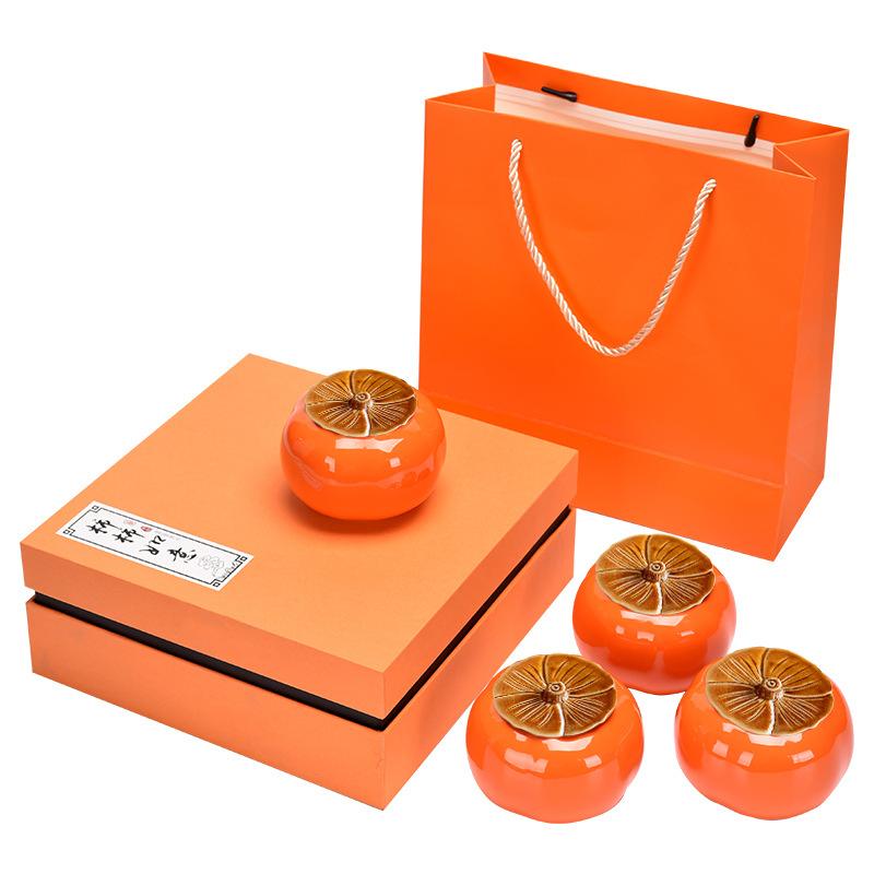 Creative Things Ruyi Tea Can Persimmon Ceramic Sealed Jar Gift Box Set Gift Dried Fruit Candy