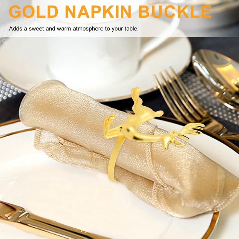 12Pcs Christmas Elk Deer Napkin Rings Gold Alloy Napkin Buckle Napkin Ring Holder Hotel Restaurant Wedding Party Dinner Table De