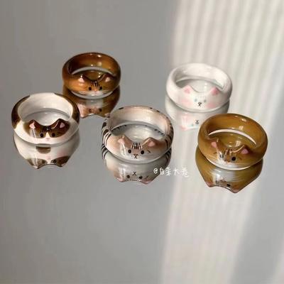 Cartoon Childlike Cute Enamel Drip Glaze Cat Ring Niche Design Girl Heart Versatile Animal Student Ring