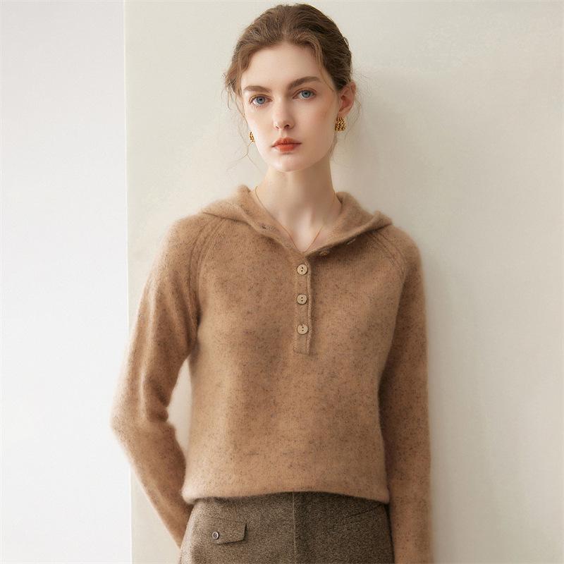 Women's 100% Cashmere Hooded Sweater - Autumn/Winter 2026 Collection - Loose Slimming Knit Pullover Base Layer