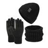 3Pcs/Set Plush Lining Knit Beanie Snood Set Warm Touchscreen Gloves  for Men