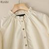 ZANZEA Women Casual Round Neck Solid Color 3/4 Sleeve Loose Blouse