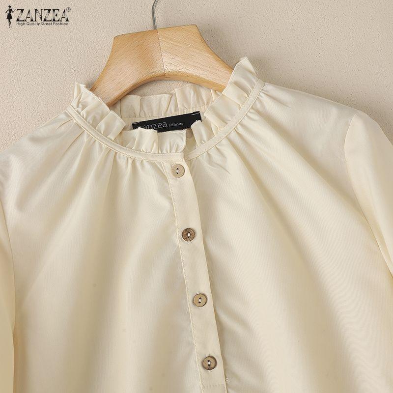 ZANZEA Women Casual Round Neck Solid Color 3/4 Sleeve Loose Blouse