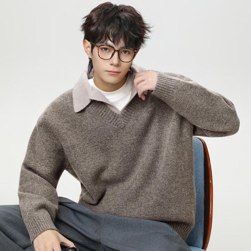 Snoopy Men's Faux Two-Piece Lapel Knit Sweater