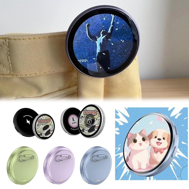 Cartoon Round Anime E-Badge Pin 1.7 Inch LED Display Cyberpunk Dynamic Anime Brooches Custom Funny Badge Backpack Accessories