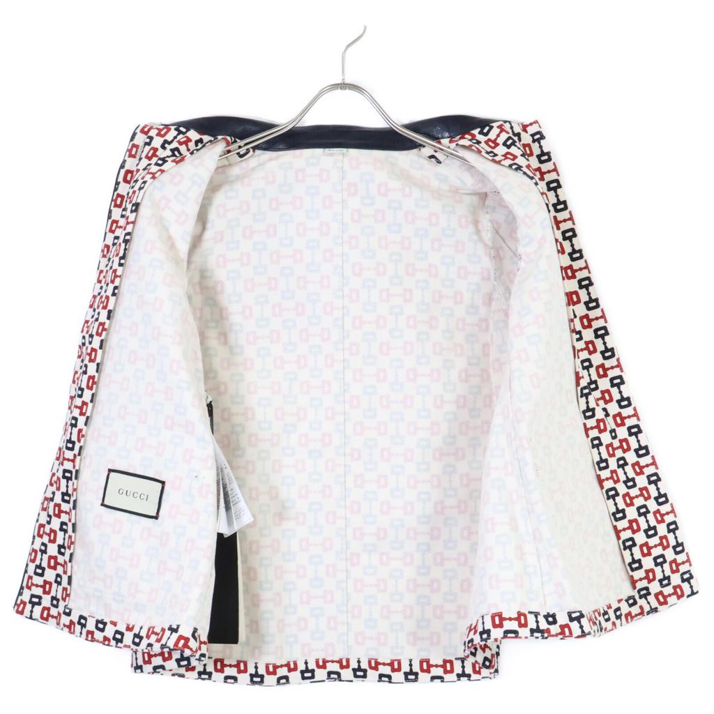 GUCCI [/Domestic regular] 609627 Horsebit print leather collar Jacket 36 White / Navy / RedUsed