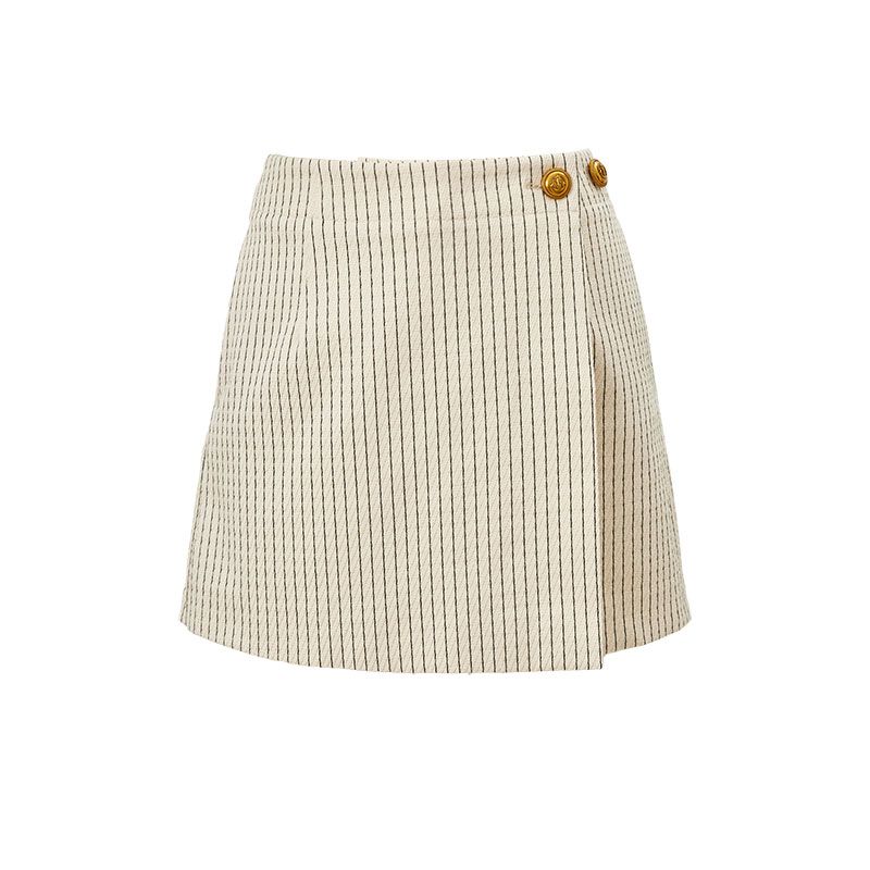 

BNN Yin Huafu s Third Anniversary/ All Year Round Baixi Hair-Styling Large Cotton Split Stripes Skirt White-Skirt S