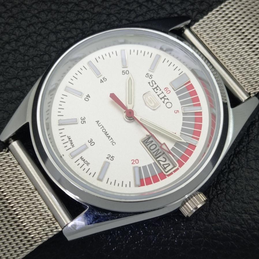 MONTRE AUTOMATIQUE VINTAGE SEIKO 5 JAPON D/D BLANCHE POUR HOMMES REMIS À NEUF 528-a277005-7