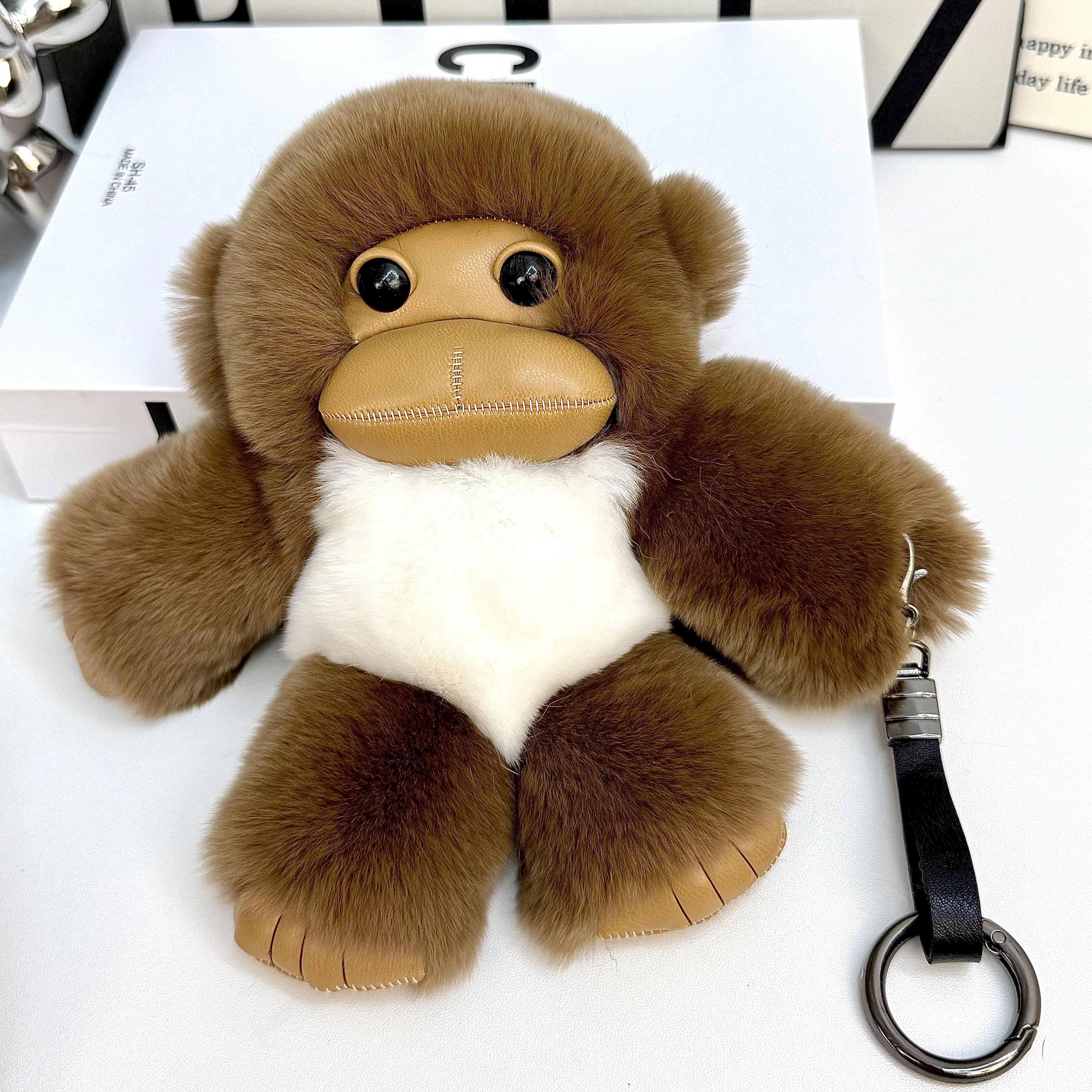

[Маленькая обезьянка] Настоящий кролик Рекс Сумка с волосами Подвеска Автомобильный брелок Милая Школьная сумка Подвеска