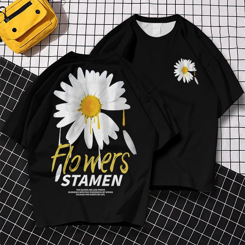 

Мужская футболка с 3D принтом ромашки, новая трендовая футболка с коротким рукавом для мужчин, летняя повседневная футболка, оверсайз, уличный хип-хоп, мужская одежда, топы XXXXXL чёрный