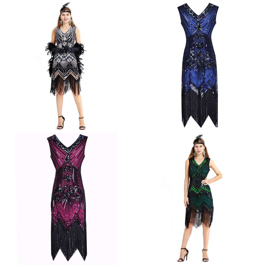 Elegant Gatsby Flapper Beaded Vintage Fringe Sequin Sleeveless Women Party Dresses For Timeless Style