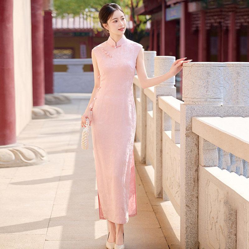 Pink Sleeveless National Style New Chinese Suzhou Long Cheongsam Improved Young 1011 New Women's High-end Summer