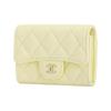 CHANEL 25S classic vertical gold-labeled double C logo quilted diamond pattern shiny grain calfskin with gold metal card holder small size yellow