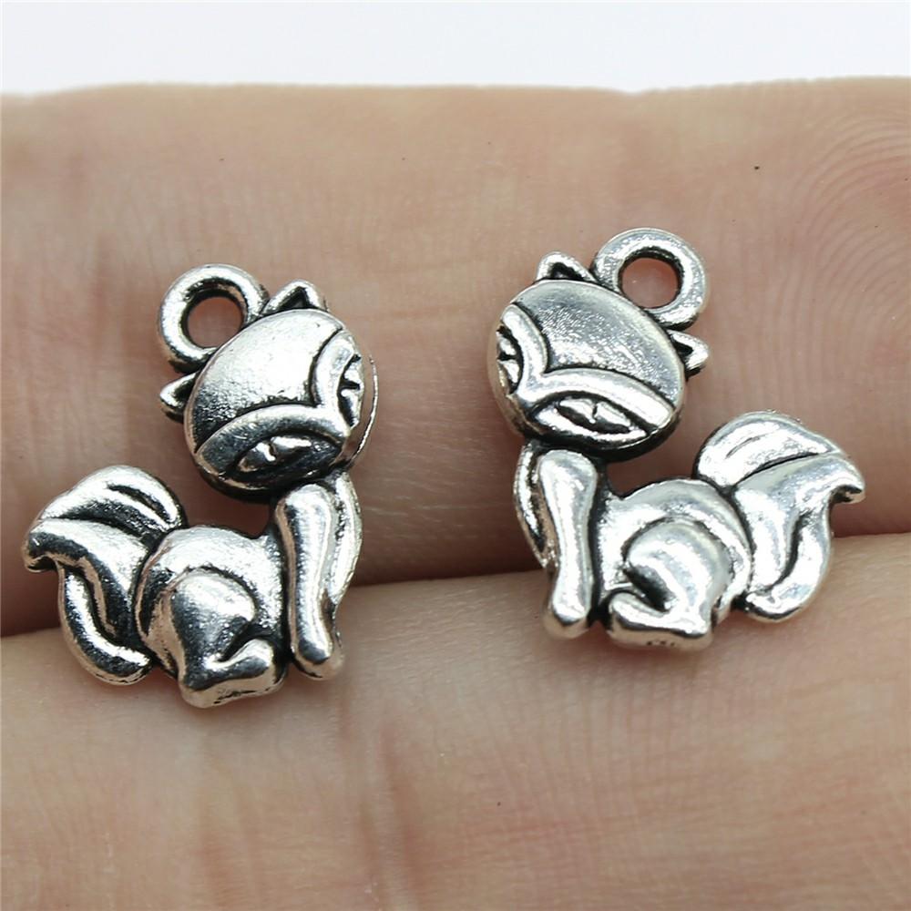 10pcs Charms Animal Fox Antique Bronze Plated Antique Silver Color Pendants DIY Crafts Making Findings Handmade Tibetan Jewelry
