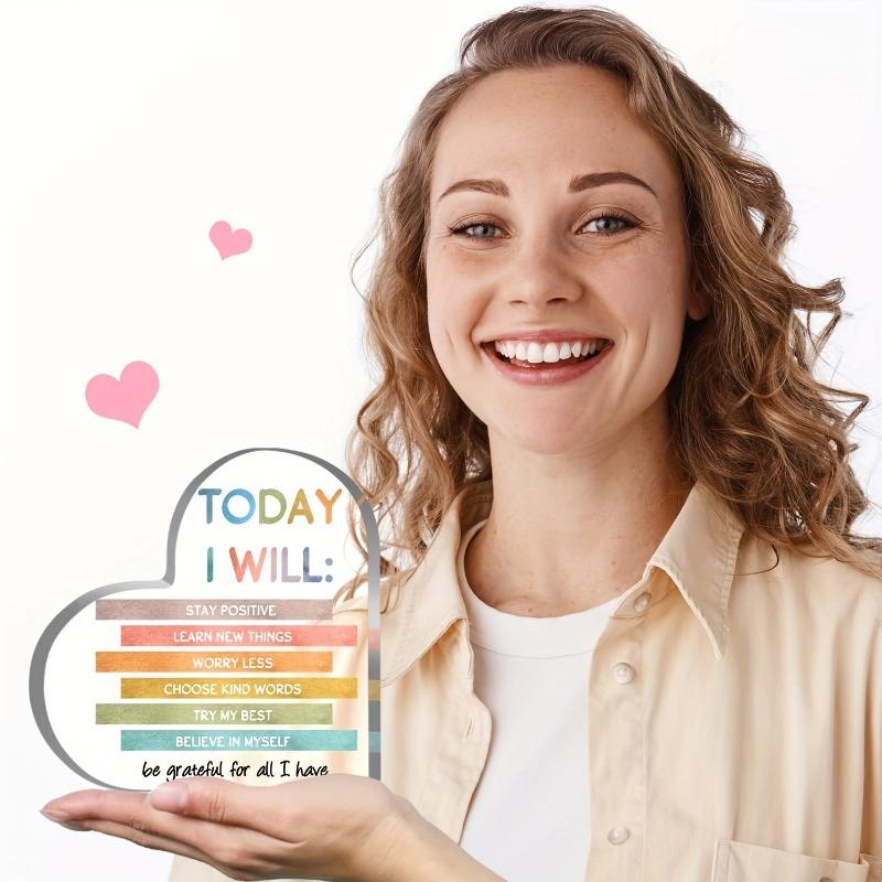2D Flat Heart-Shaped Acrylic Colorful Affirmations Desk Decor Plaque, Suitable for Wall Decoration, Porch, Room, Villa, Accents Home, Hallway, or Work