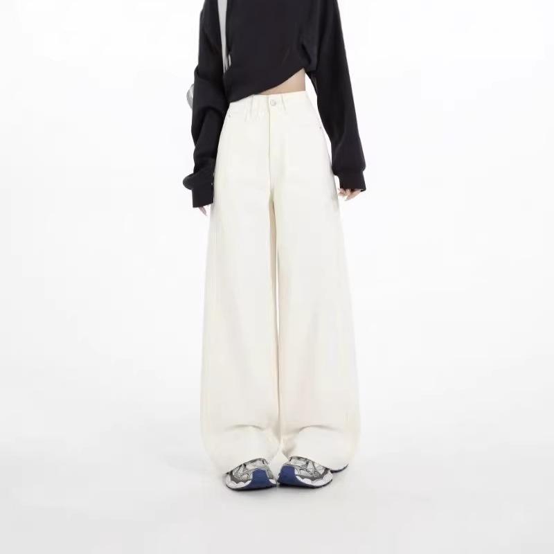 2026 Retro American Wide-Leg Curved Jeans: New Floor-Length Loose Straight-Leg Style for Spring & Autumn