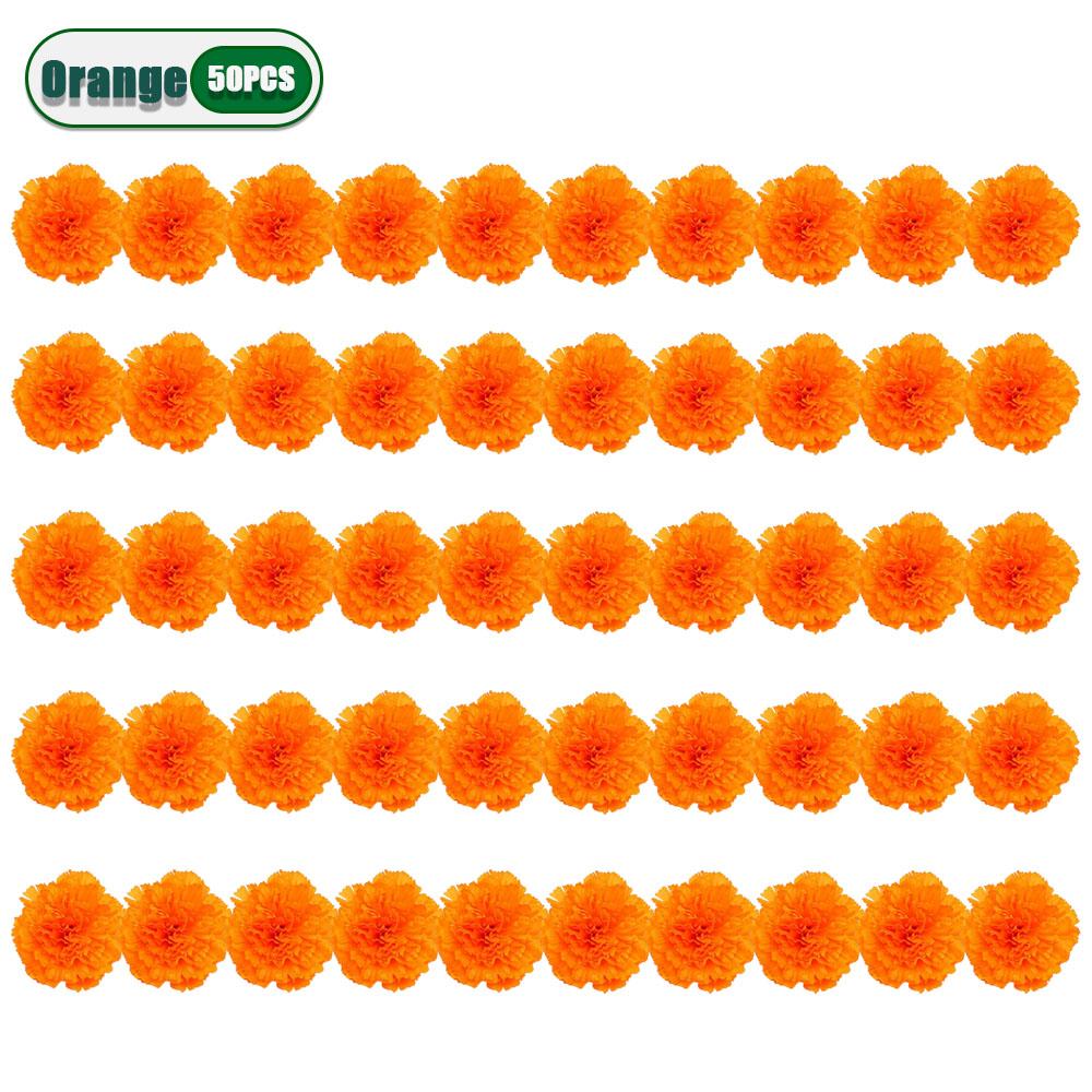 2.17 InchMexican Marigold Artificial Flowers Day of The Dead DIY Garland String Halloween Diwali Party Home Outdoor Decoration