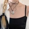 European and American Pull Adjustable Wax Thread Choker Necklace Simple Personality Big Love Pendant Necklace