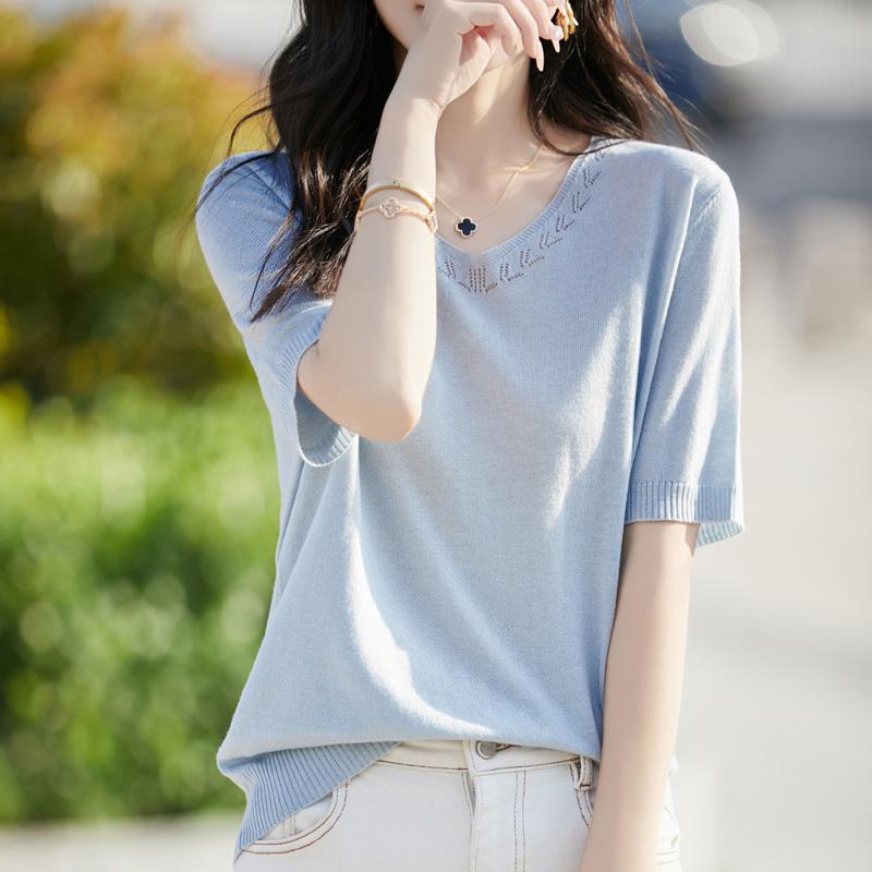 Women's Wool Sweater Qinghe Cashmere 50% Silk 50% Wool Autumn and Winter Wool Pullover Soft and Warm