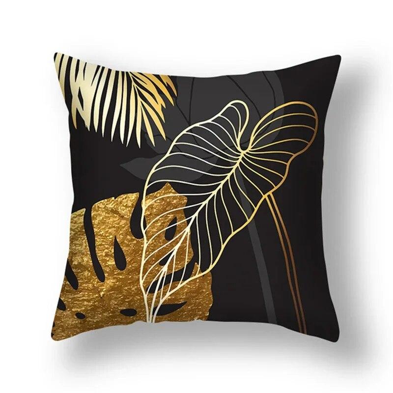 45x45cm Ginkgo Leaf Polyester Cushion Cover Black Gold  Lumbar Pillow  Living Room Chair Sofa Home Decor Gift