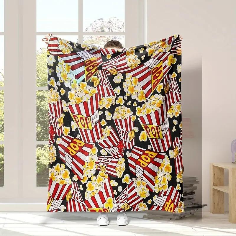 

Retro Cinema Popcorn digital-printed polyester Bedroom velvet flannel cover blanket Fleece soft sofa cover blankets for beds 75x90cm