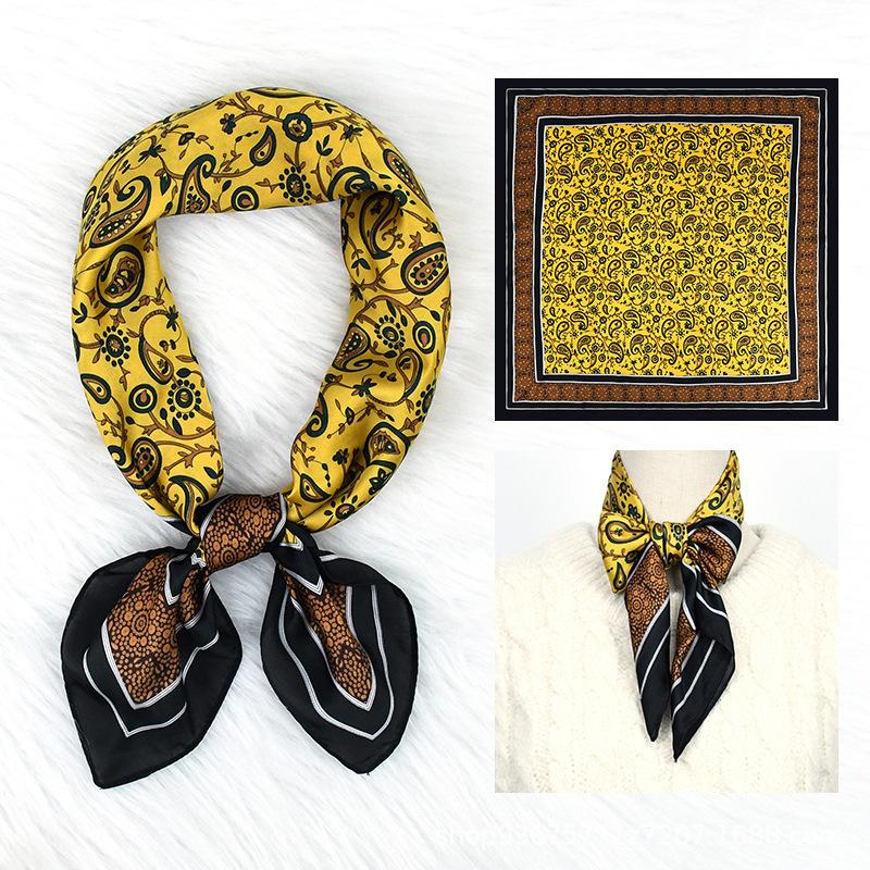 New dark blue retro cashew flower silk scarf 71 imitation silk fashionable and versatile women's square scarf scarf